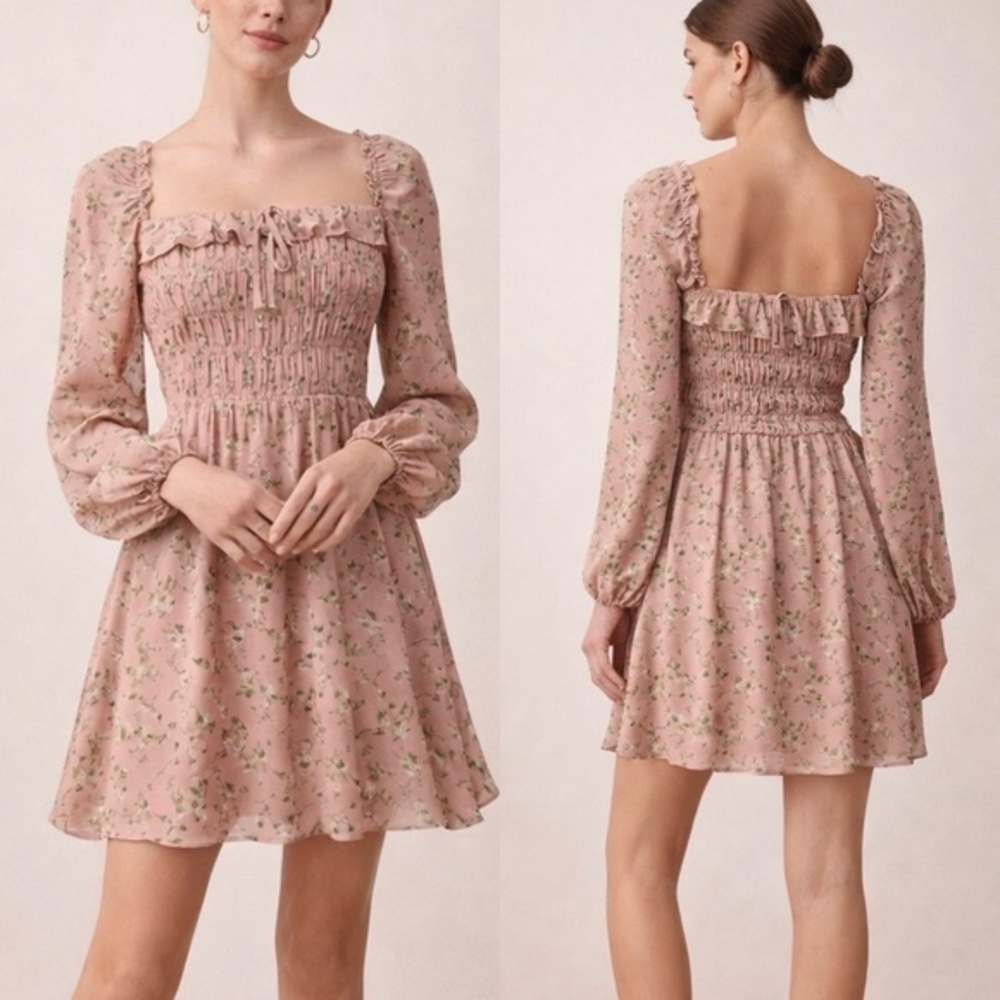 Reformation NWT Morris Light Pink Long Sleeve Mini Dress XS (2)
